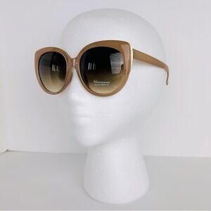Sunglasses Women's Tan Polycarbonate Block 100% UV Gold Trim Cat Eye Shades NEW